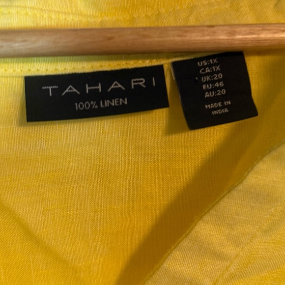 TAHARI 100% Linen Yellow/Chartreuse 3/4 Sleeve Tunic Top - Picture 5 of 5